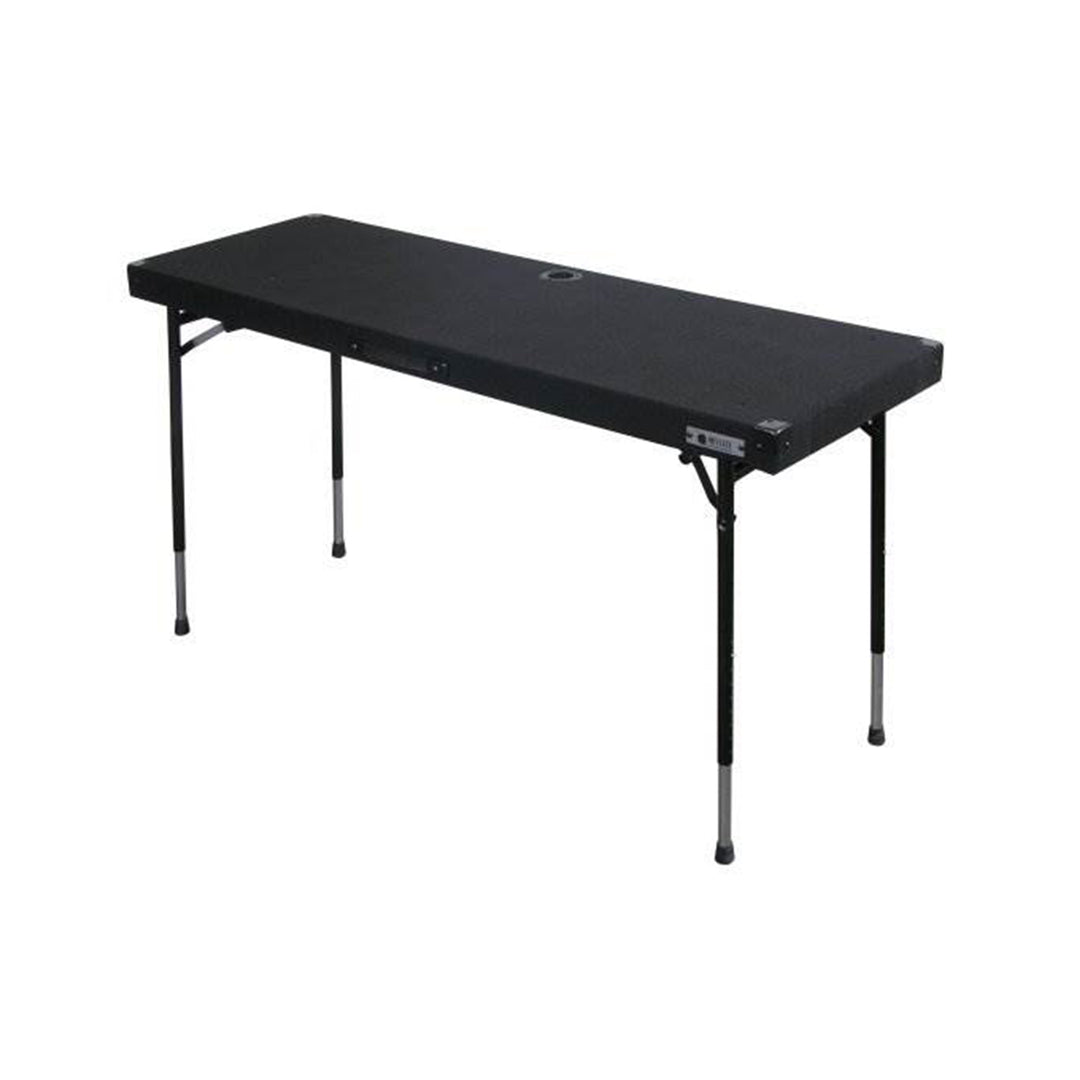 Odyssey 60" x 20" Work Surface Carpet DJ Table with Height Adjusting Legs, Black