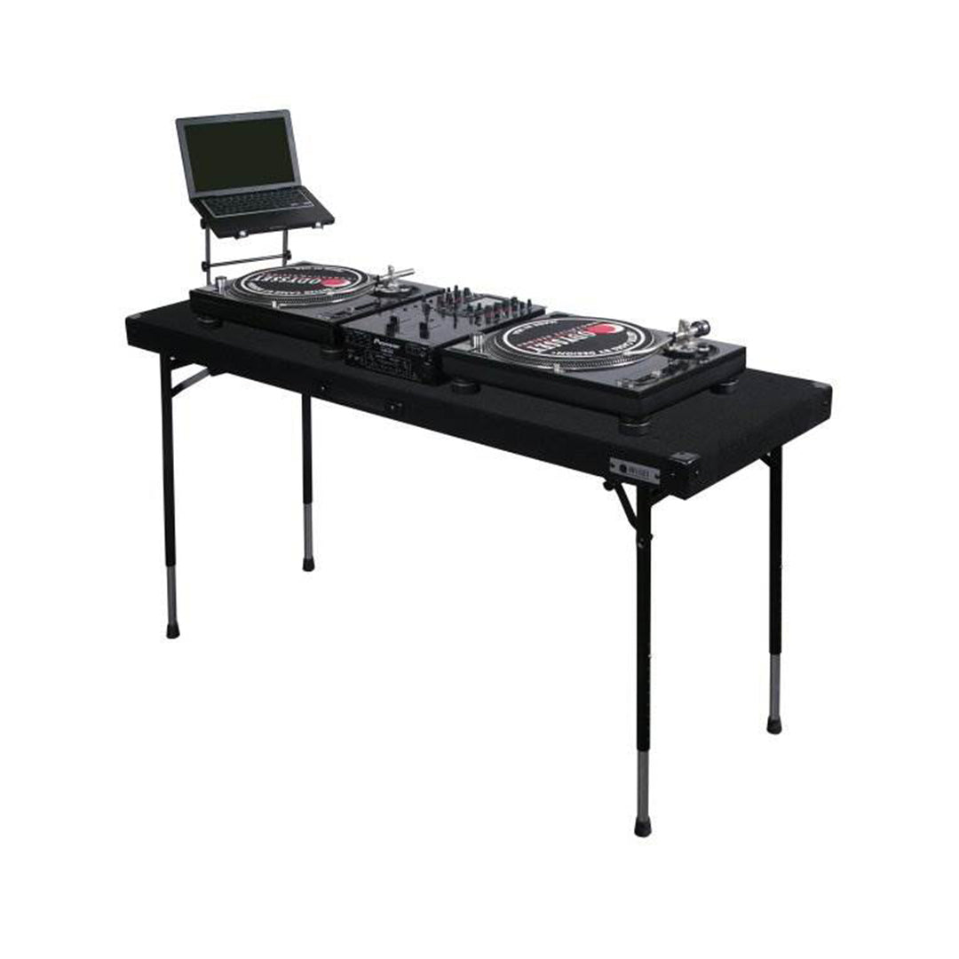 Odyssey 60" x 20" Work Surface Carpet DJ Table with Height Adjusting Legs, Black