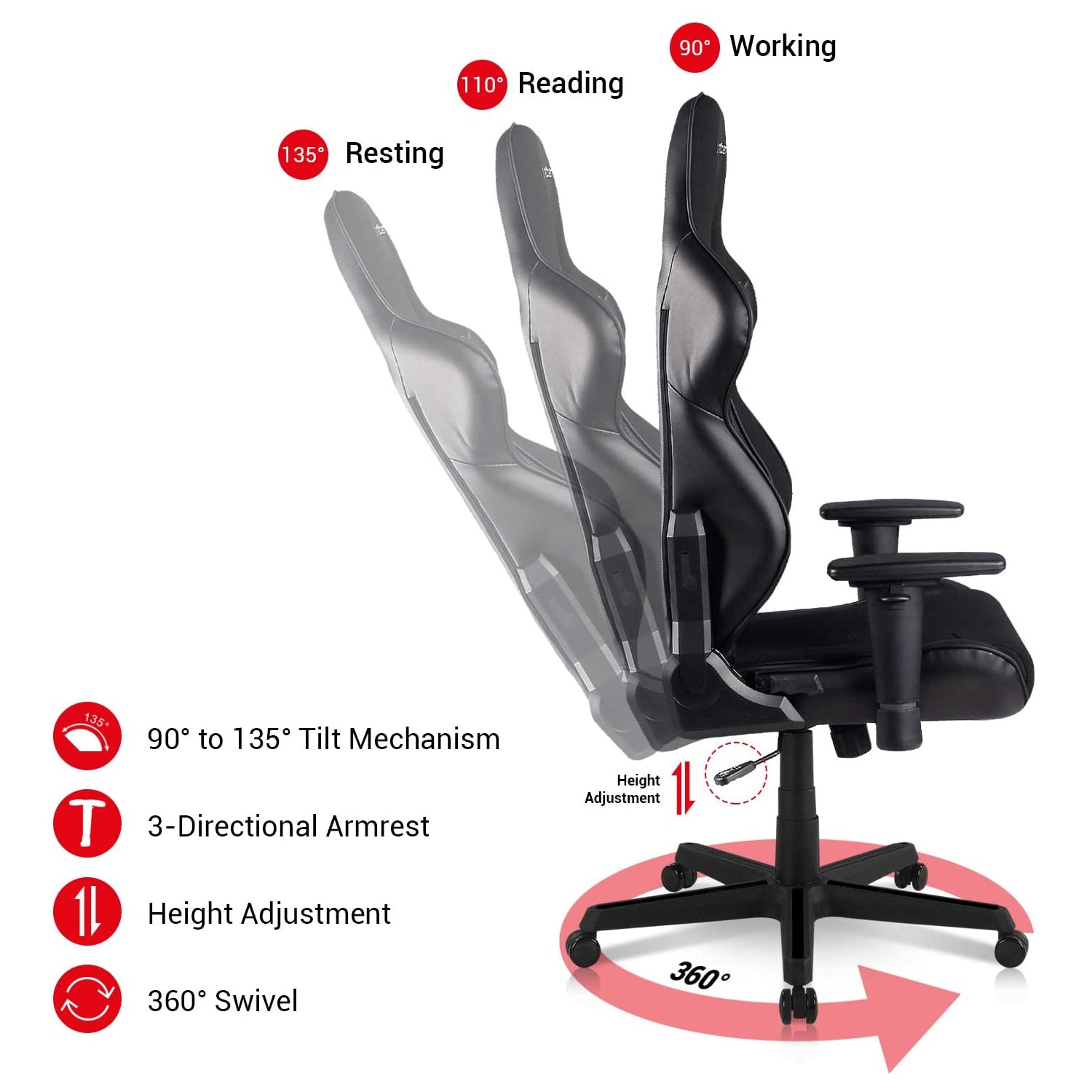 DXRacer Racing Ergonomic Reclining Home Office Desk Computer Gaming Chair, Black