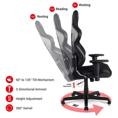DXRacer Racing Ergonomic Reclining Home Office Desk Computer Gaming Chair, Black