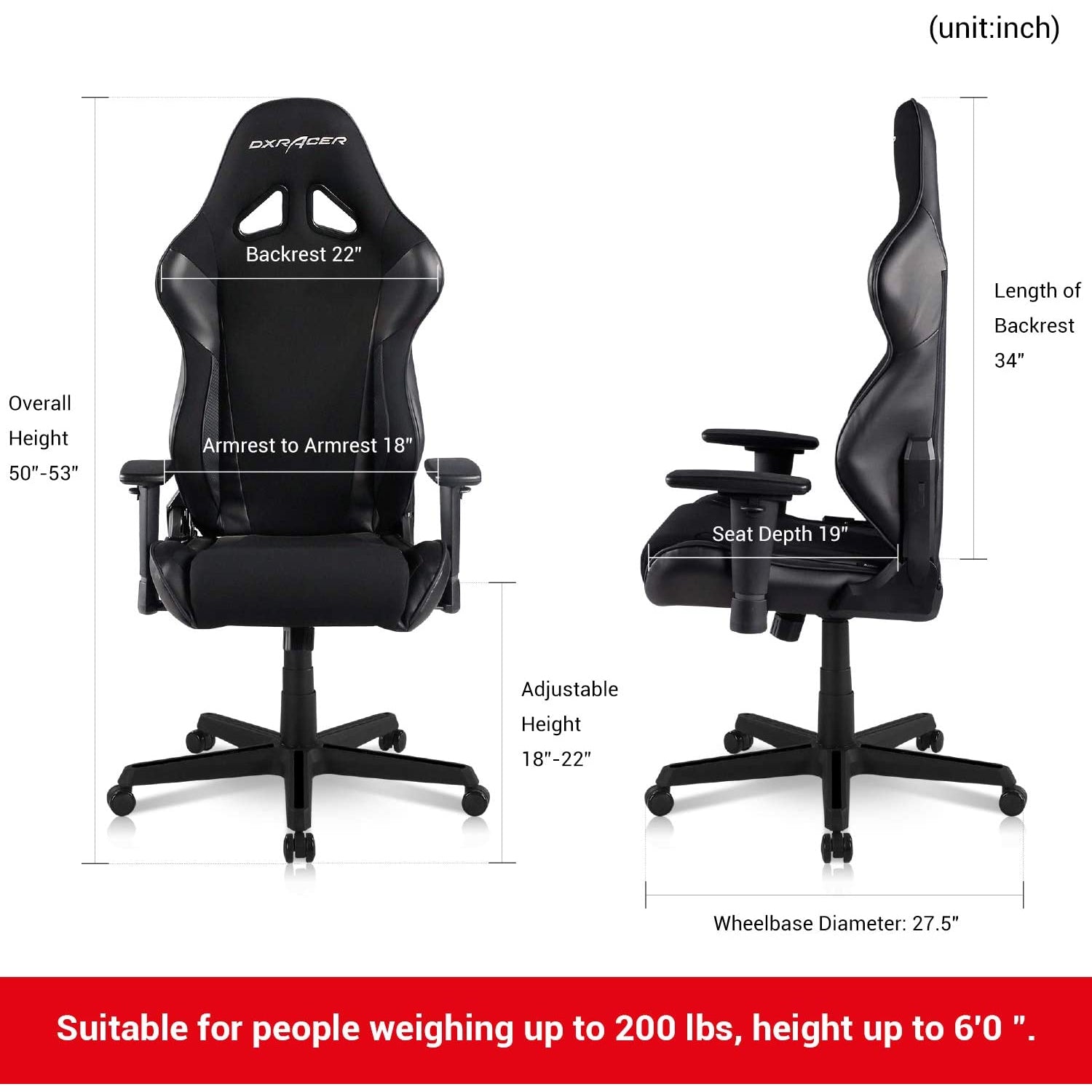 DXRacer Racing Ergonomic Reclining Home Office Desk Computer Gaming Chair, Black