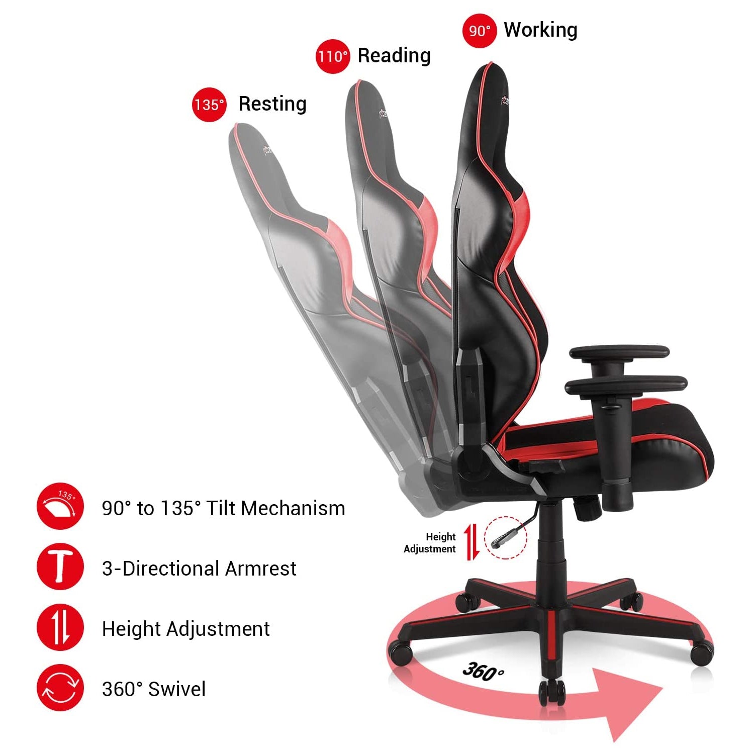 DXRacer Racing Ergonomic Computer Home Office Desk Gaming Chair, Black and Red