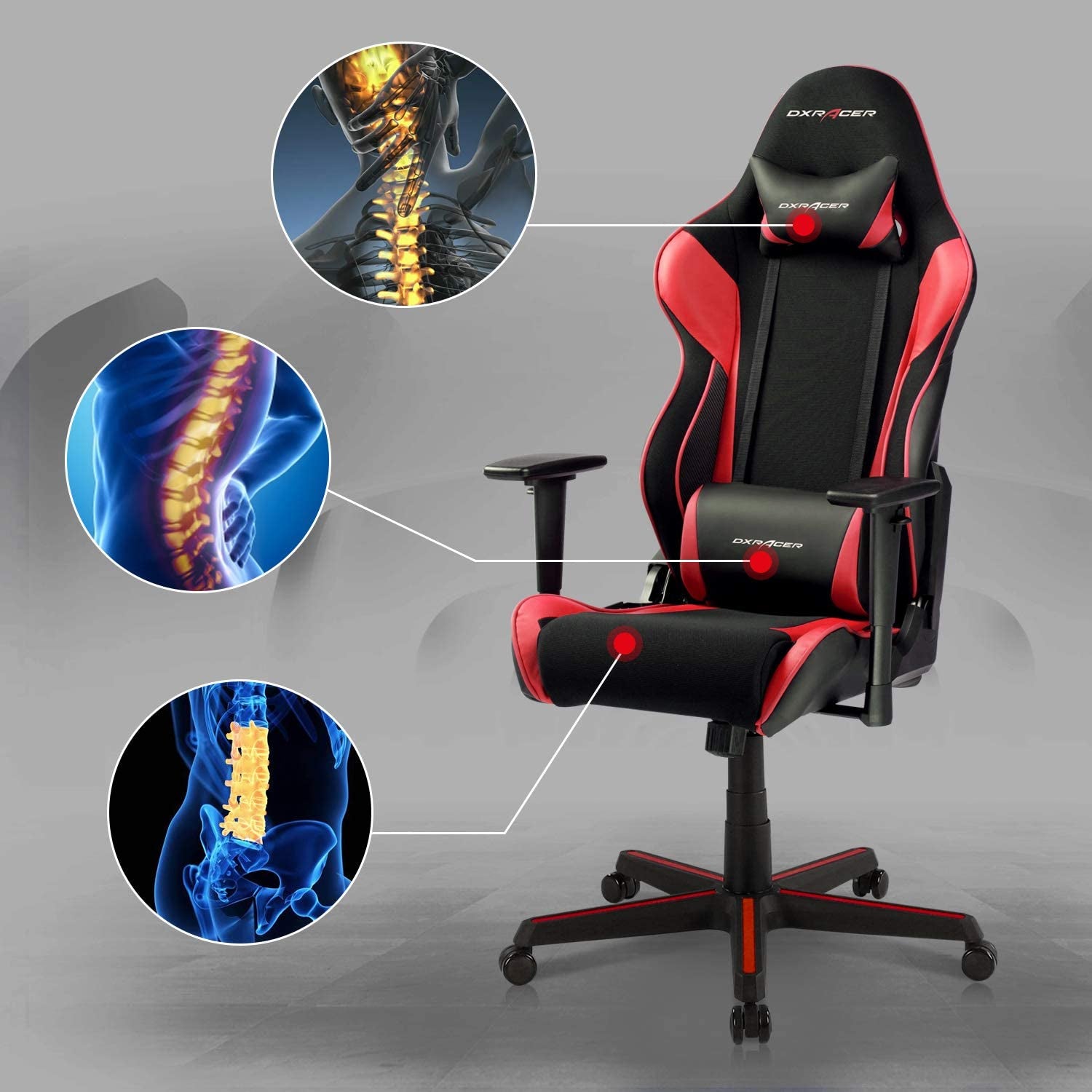 DXRacer Racing Ergonomic Computer Home Office Desk Gaming Chair, Black and Red