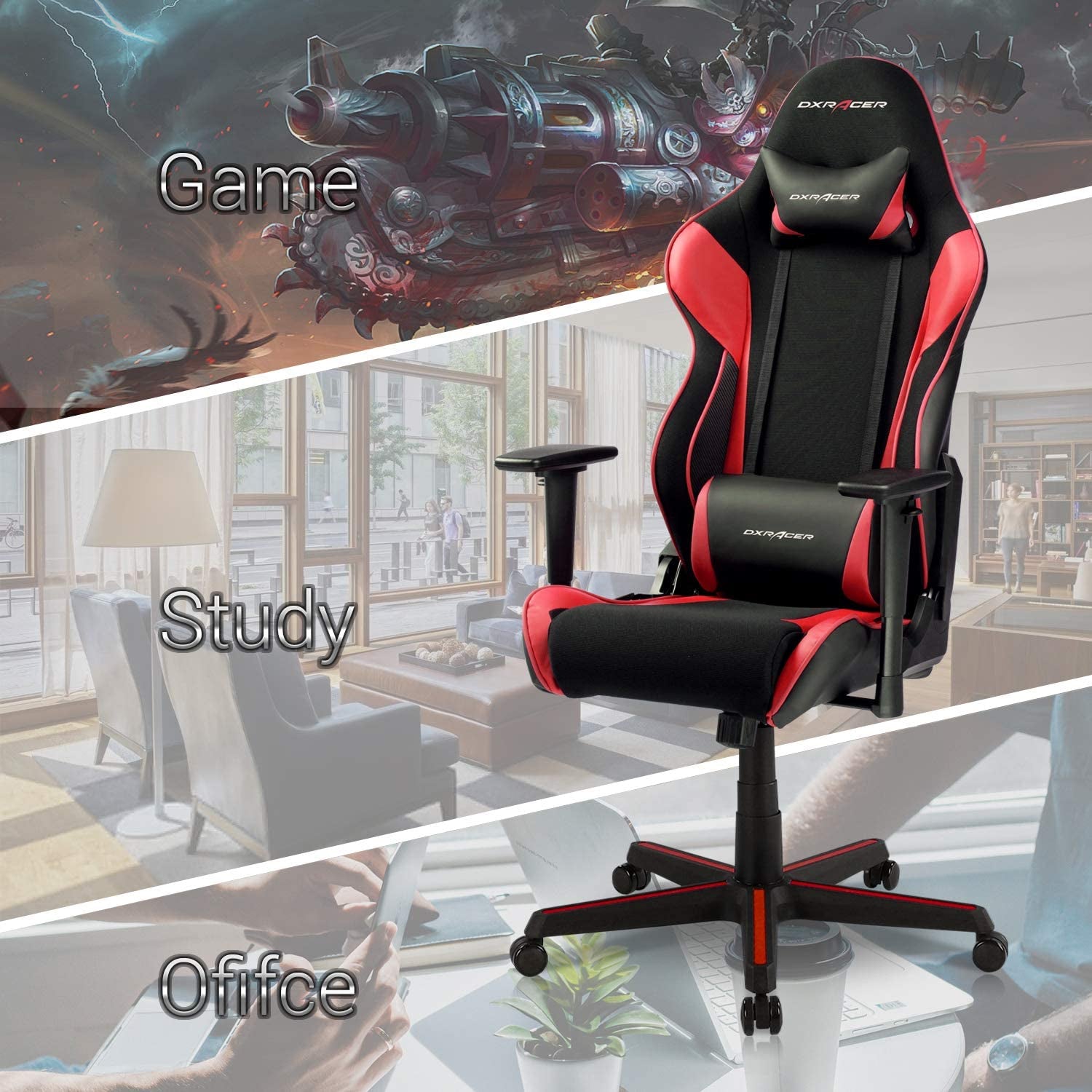 DXRacer Racing Ergonomic Computer Home Office Desk Gaming Chair, Black and Red