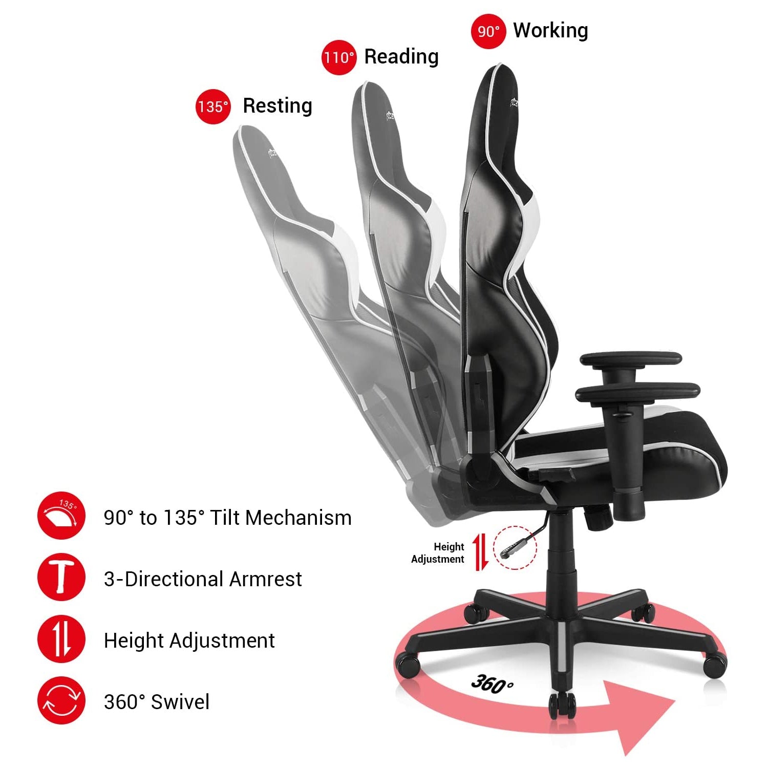 DXRacer Racing Ergonomic Home Office Desk Computer Gaming Chair, Black & White
