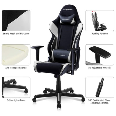 DXRacer Racing Ergonomic Home Office Desk Computer Gaming Chair, Black & White