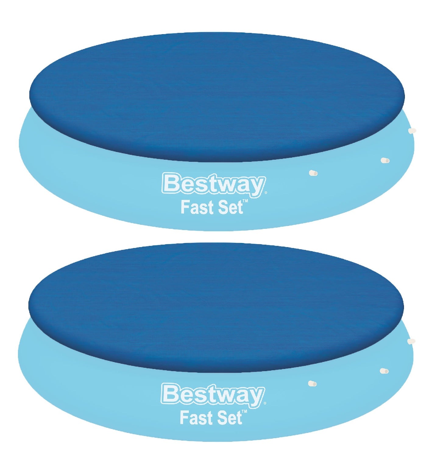 Bestway Flowclear Fast Set 12 Ft Round PVC Pool Cover with Ropes, Blue (2 Pack)