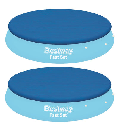Bestway Flowclear Fast Set 12 Ft Round PVC Pool Cover with Ropes, Blue (2 Pack)
