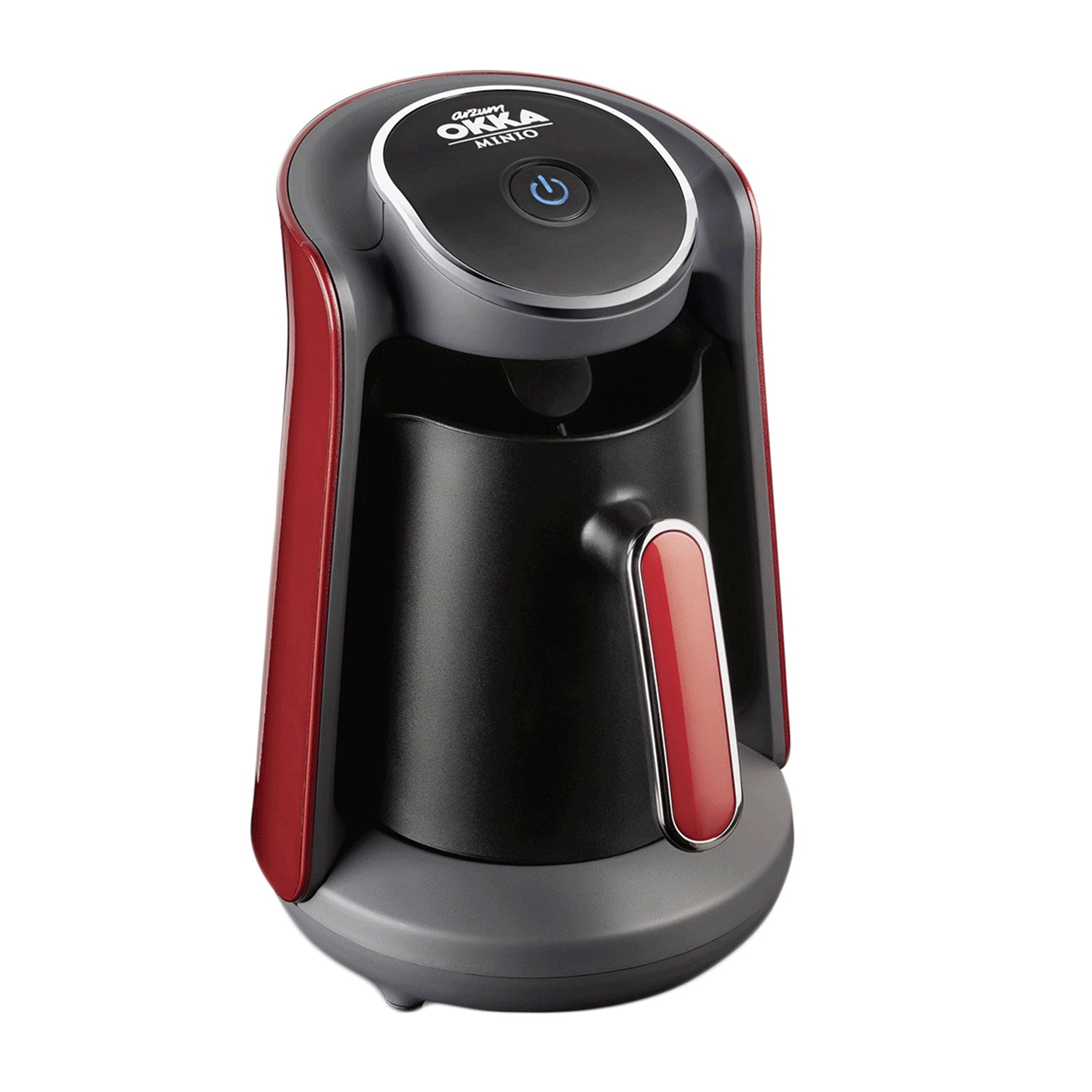 Azrum Okka Minio Automatic Turkish Coffee Pot Maker Machine, Red and Silver