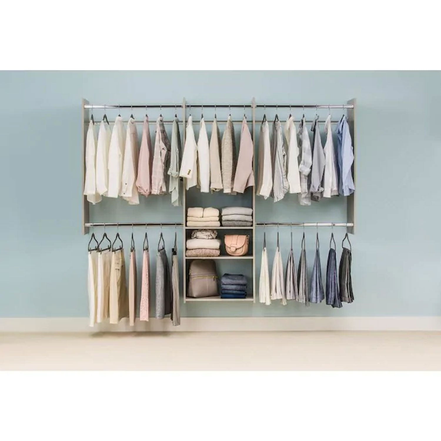 Easy Track Deluxe Closet Storage Organizer System with Shelves, Weathered Grey