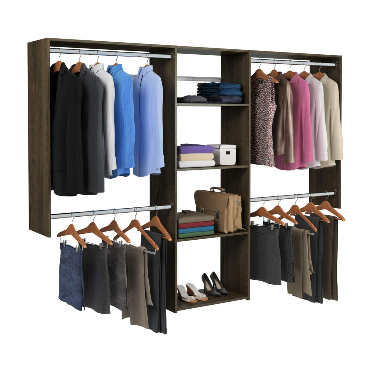 Easy Track Starter Closet Storage Organizer System with Shelves, Truffle (Used)