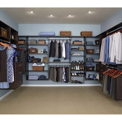 Easy Track Deluxe Starter Closet Storage Organizer System with Shelves, Truffle