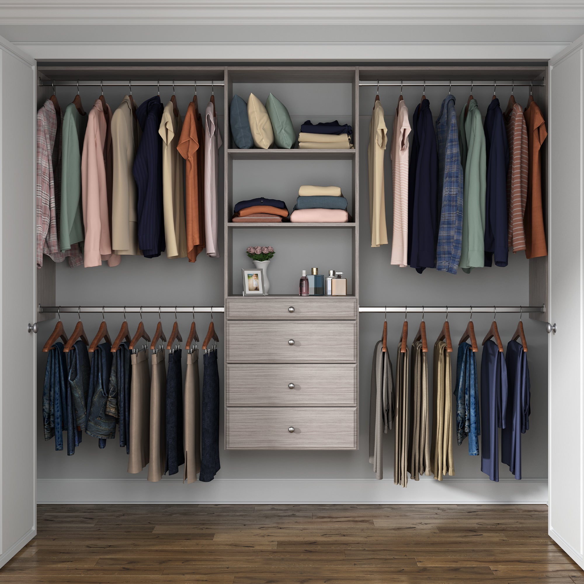 Easy Track Deluxe Tower Closet Storage Organizer with Shelves & Drawers, Grey
