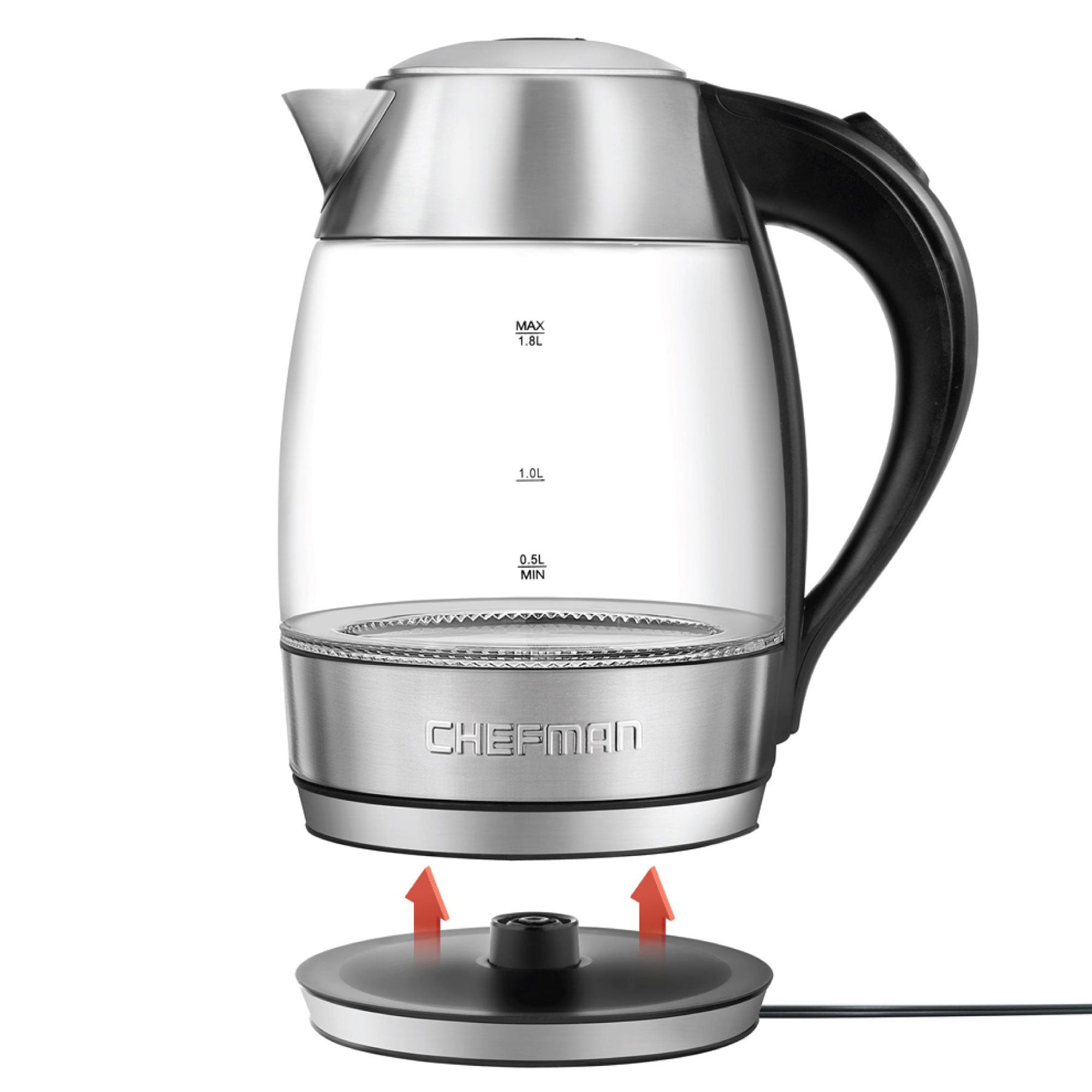 Chefman 1.8 Liter Glass Electric Tea Kettle with Removable Tea Infuser, Clear - VMInnovations