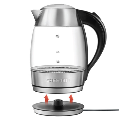 Chefman 1.8 Liter Glass Electric Tea Kettle with Removable Tea Infuser, Clear - VMInnovations