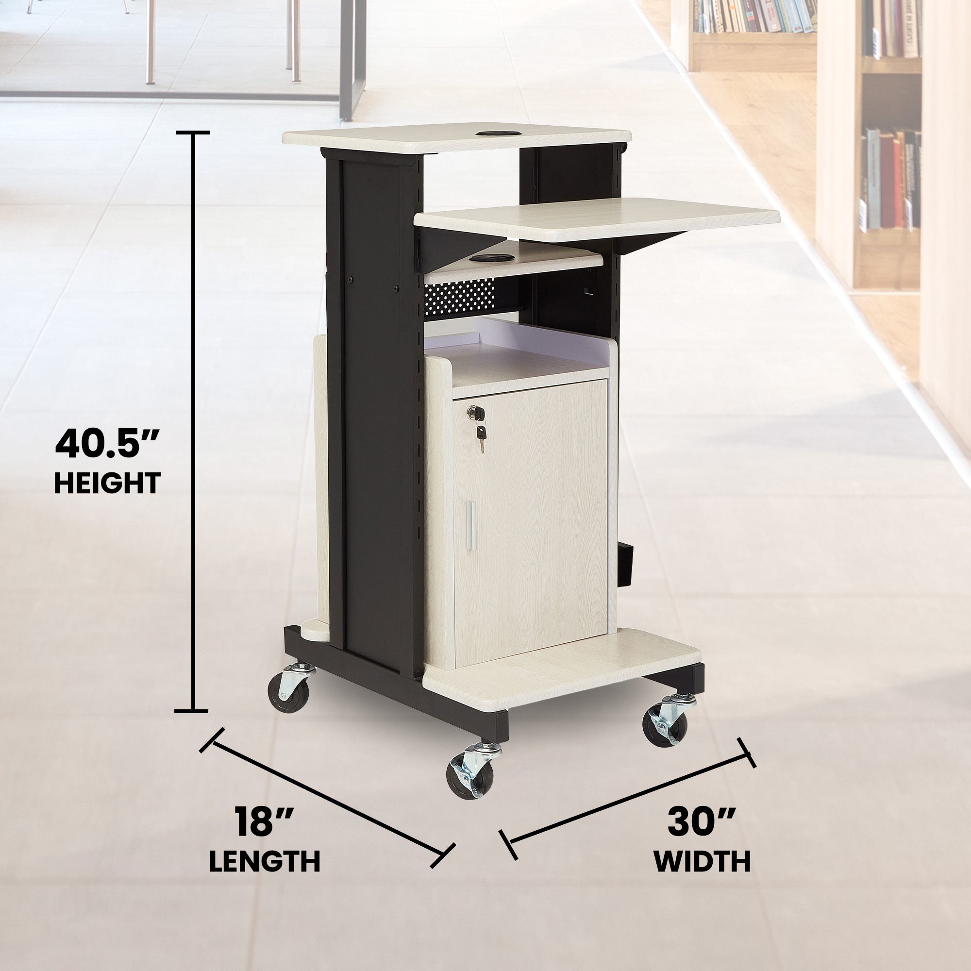 Oklahoma Sound Premium Plus Steel Presentation Cart w/Cabinet, Ivory/Black(Used) - VMInnovations