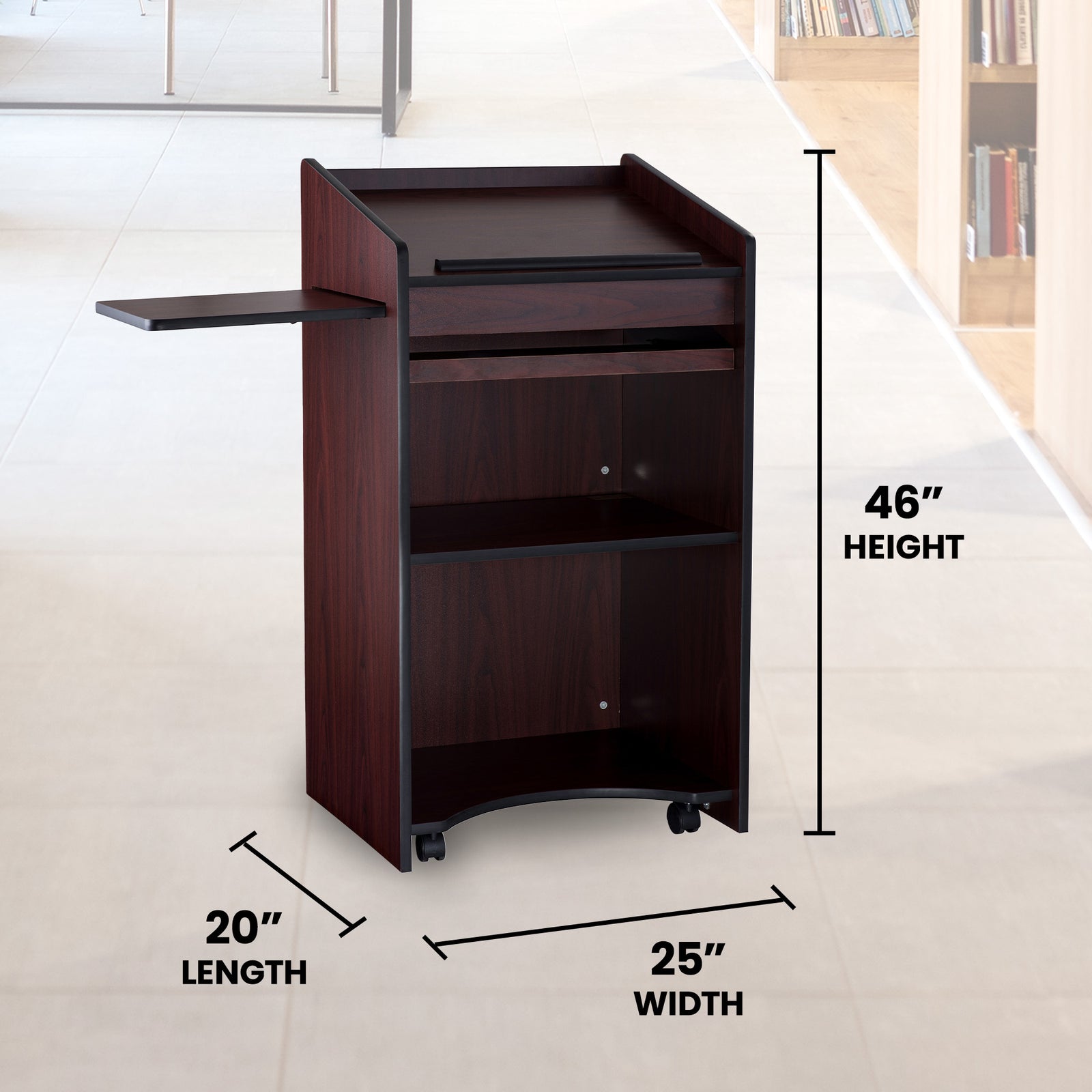 Oklahoma Sound Aristocrat Non Sound Lectern Podium w/ 2 Shelves, Mahogany (Used) - VMInnovations