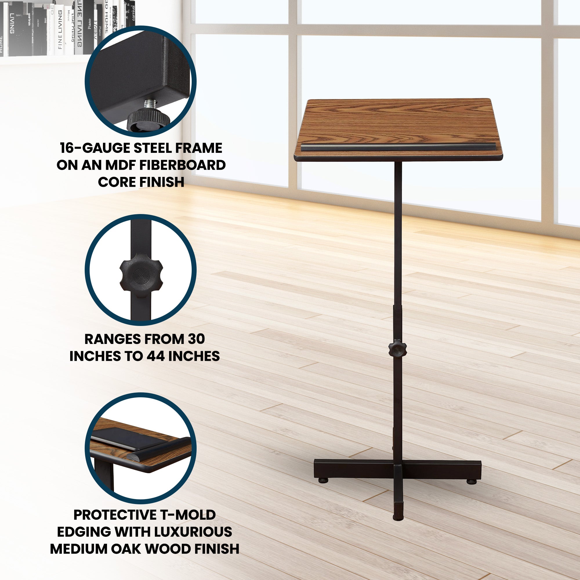 Oklahoma Sound Presentation Series Adjustable Lectern Stand, Medium Oak (Used) - VMInnovations