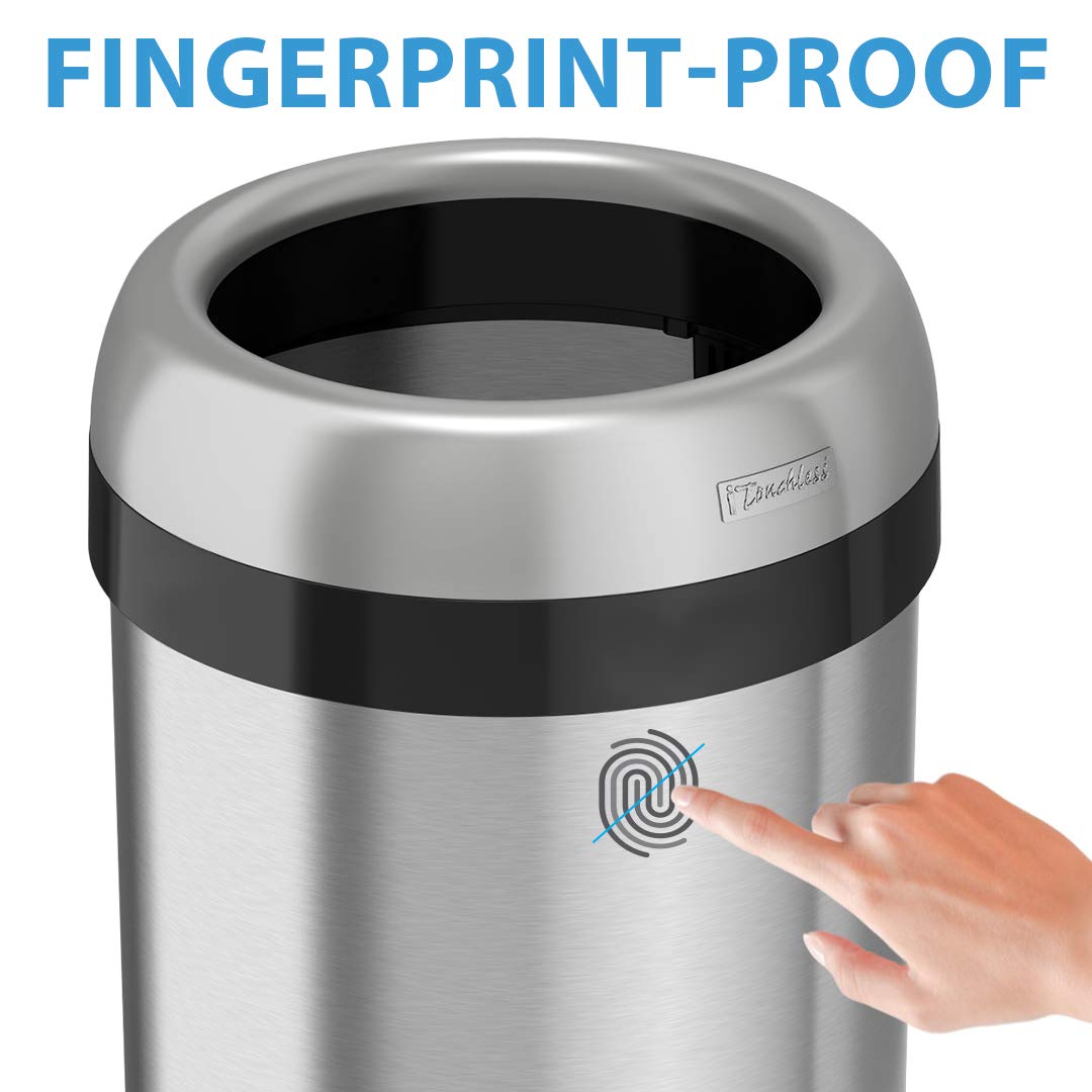 iTouchless 16 Gallon Deodorizer Open Top Trash Can, Stainless Steel (Damaged)
