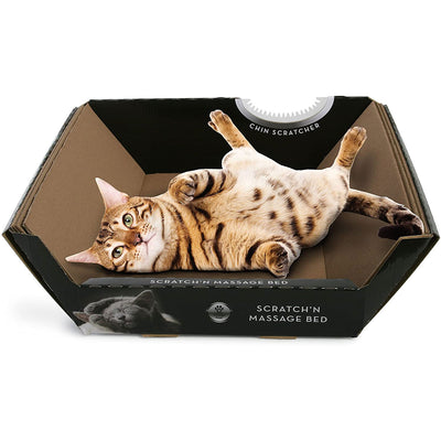 Omega Paw Cardboard Pet Ripple Board Scratch'n Massage Cat Bed w/ Chin Scratcher