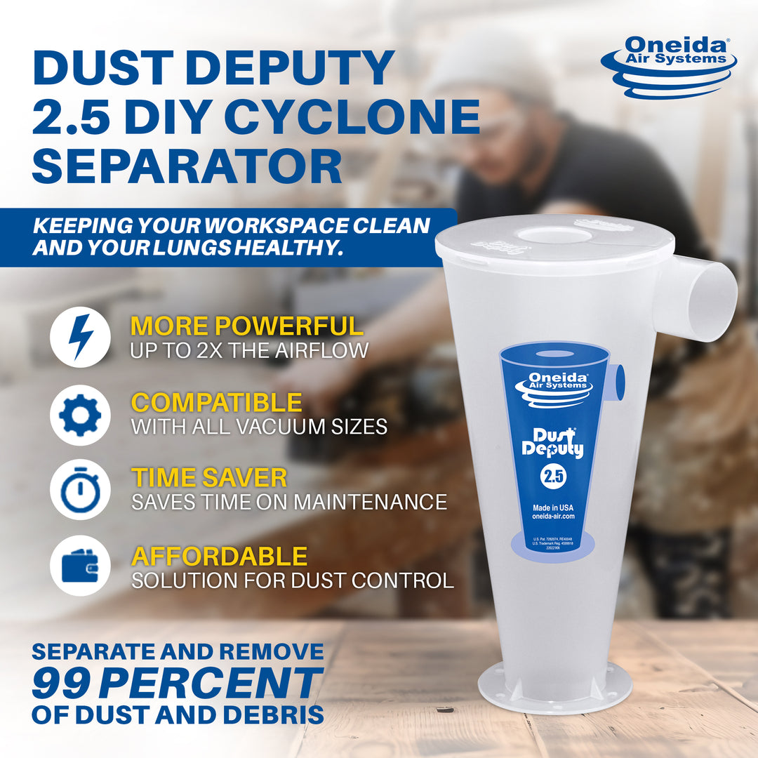 Oneida Air Systems Dust Deputy 2.5 DIY Cyclone Separator, Accessory Only, Clear