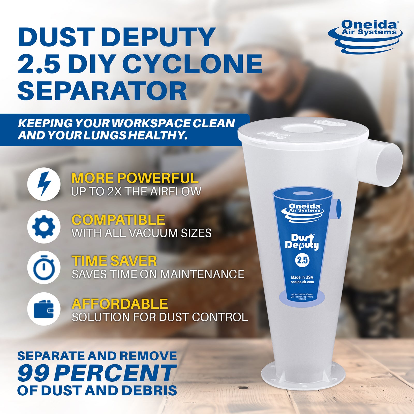 Oneida Air Systems Dust Deputy 2.5 DIY Cyclone Separator, Accessory Only, Clear - VMInnovations