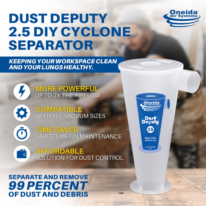 Oneida Air Systems Dust Deputy 2.5 DIY Cyclone Separator, Accessory Only, Clear