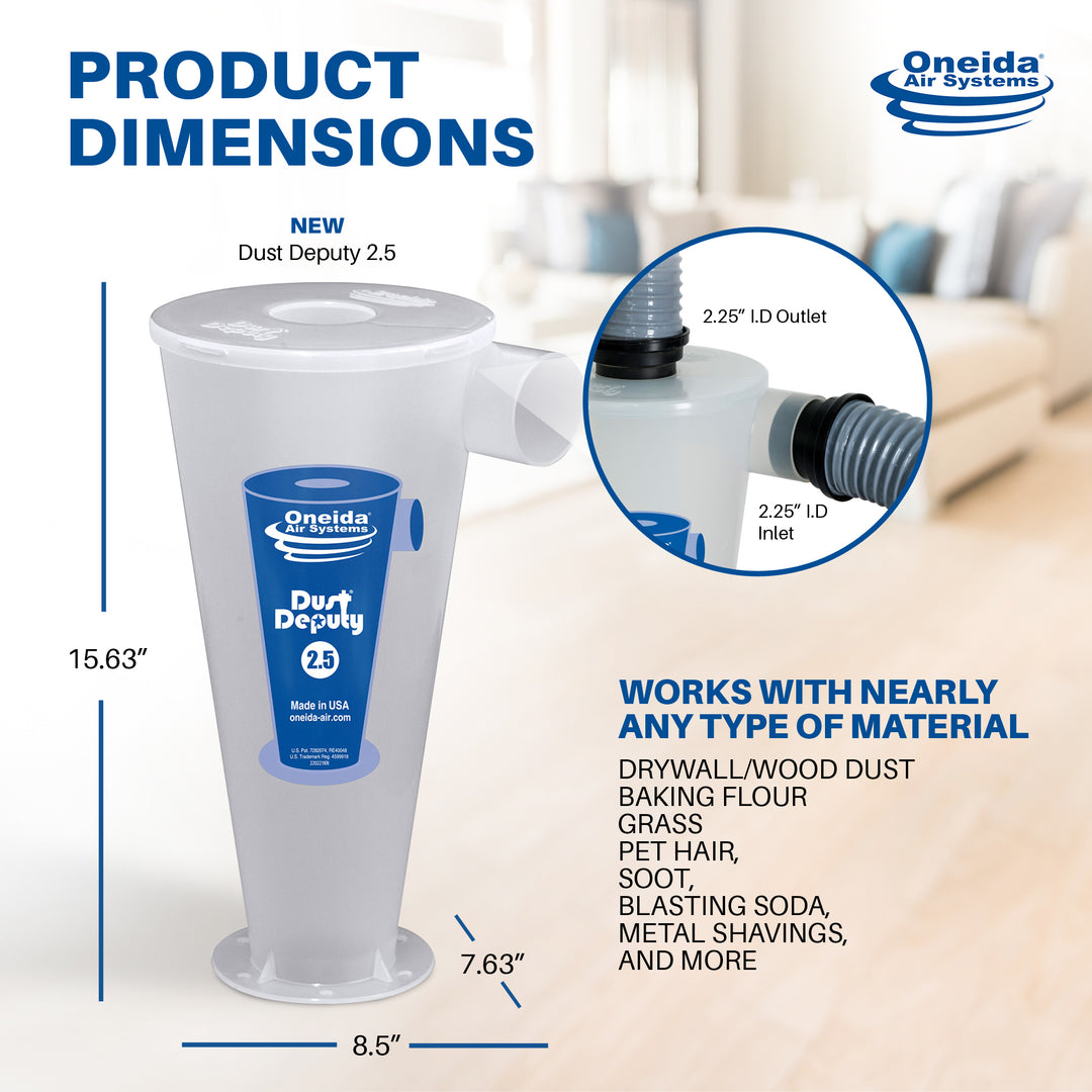 Oneida Air Systems Dust Deputy 2.5 DIY Separator, Accessory Only, Clear (Used)