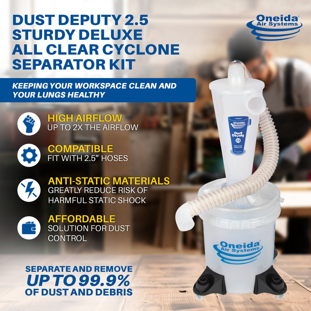 Oneida Air Systems Dust Deputy 2.5 Sturdy Deluxe All Clear Cyclone Separator Kit