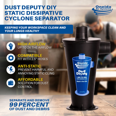 Oneida Air Systems Dust Deputy DIY Static Dissipative Cyclone Separator, Black - VMInnovations