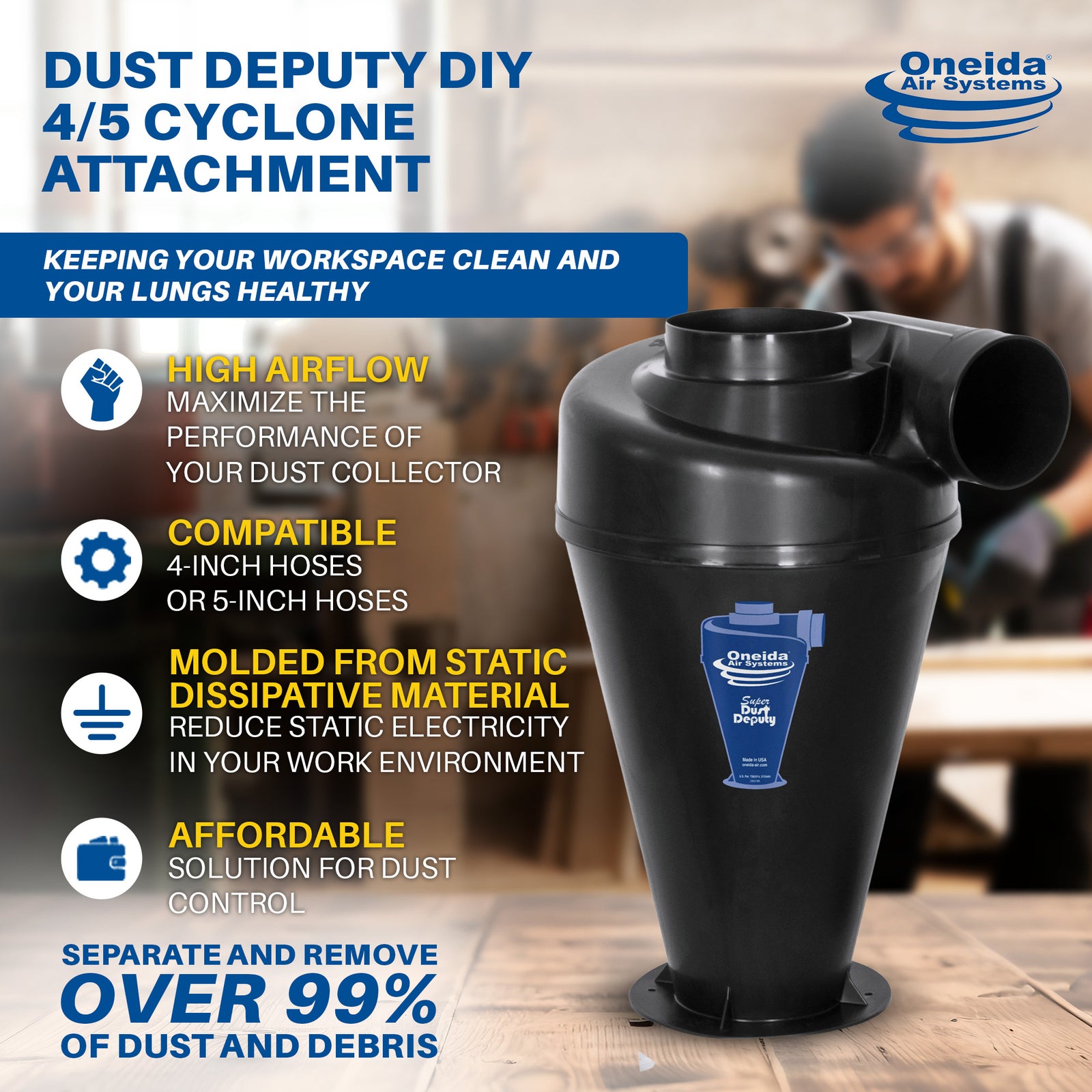 Oneida Air Systems Dust Deputy DIY Cyclone Attachment, Accessory Only(Open Box) - VMInnovations
