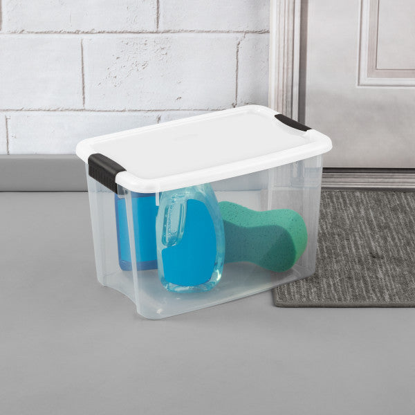 Sterilite 30 Qt Clear Plastic Stackable Storage Bin w/ Latch Lid, White (6 Pack) - VMInnovations
