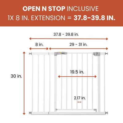 hauck Open N Stop Pressure Mounted Fit Baby Safety Gate with 8" Extension, White - VMInnovations