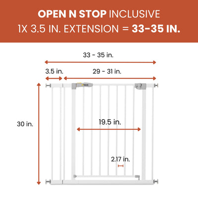 hauck Open N Stop Pressure Mounted Fit Baby Safety Gate w/3.5" Extension, White - VMInnovations