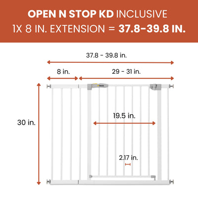 hauck 59727 Open N Stop KD Pressure Fit with 8 Inch Extension Baby Gate, White - VMInnovations