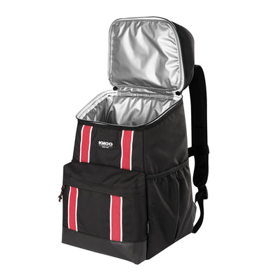 Igloo 30 Can Large Portable Insulated Soft Cooler Backpack Carry Bag, Black/Red