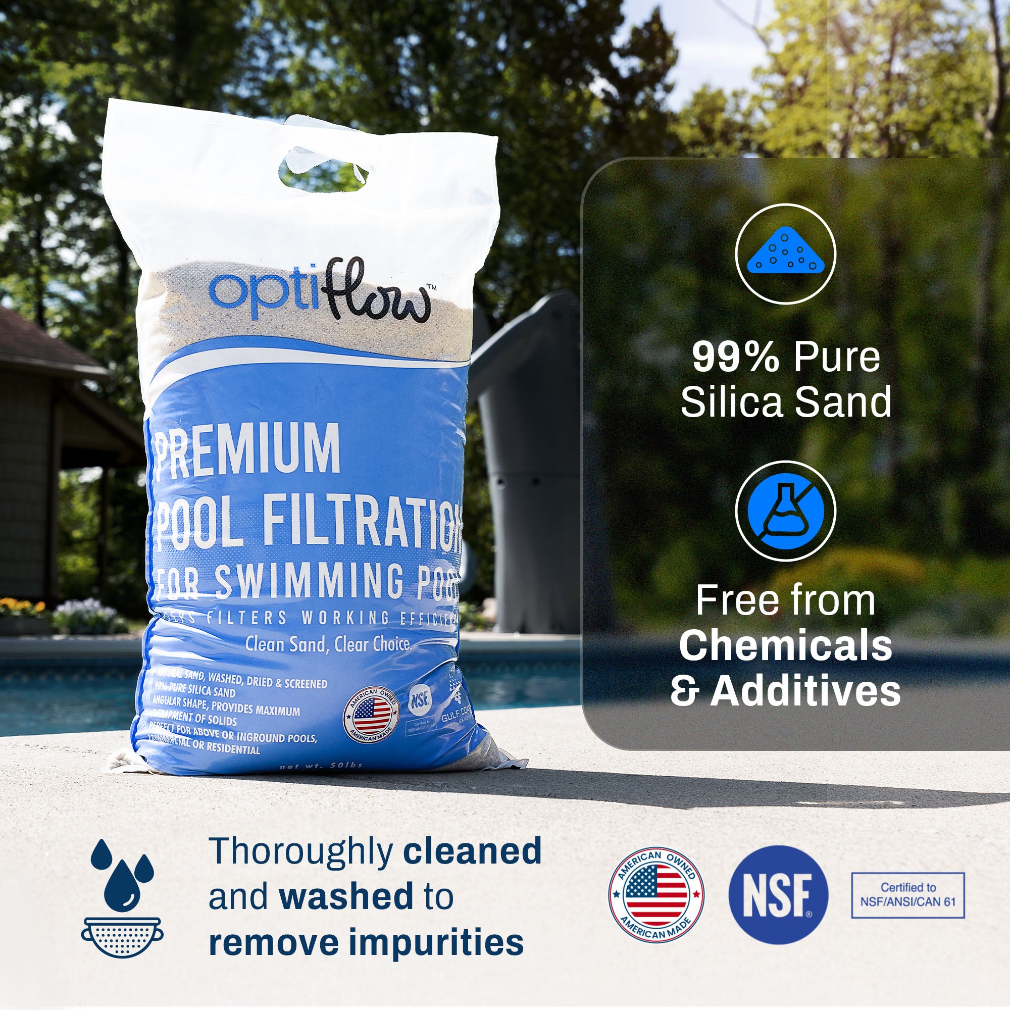 OptiFlow 50Lb Premium Pool Filtration Angular Sand w/Pure Silica Formula, 3 Pack