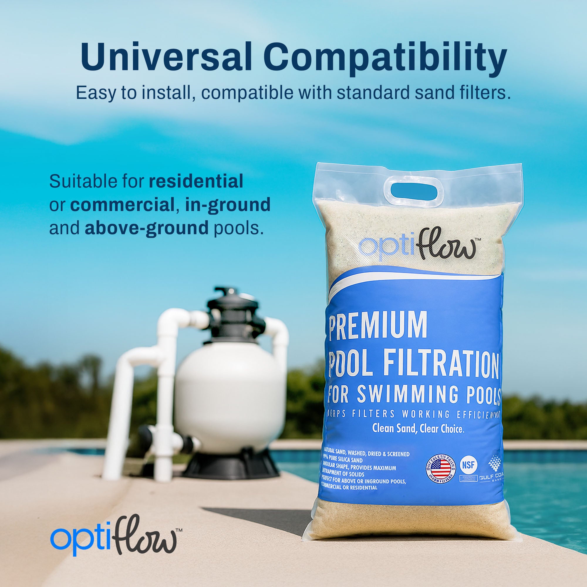 OptiFlow 50Lb Premium Pool Filtration Angular Sand w/Pure Silica Formula, 5 Pack