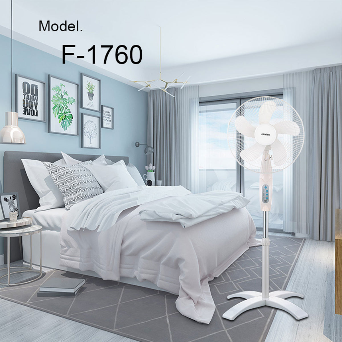 Optimus F-1760 16 inch Oscillating Stand Fan with 3 Speeds and Remote Control