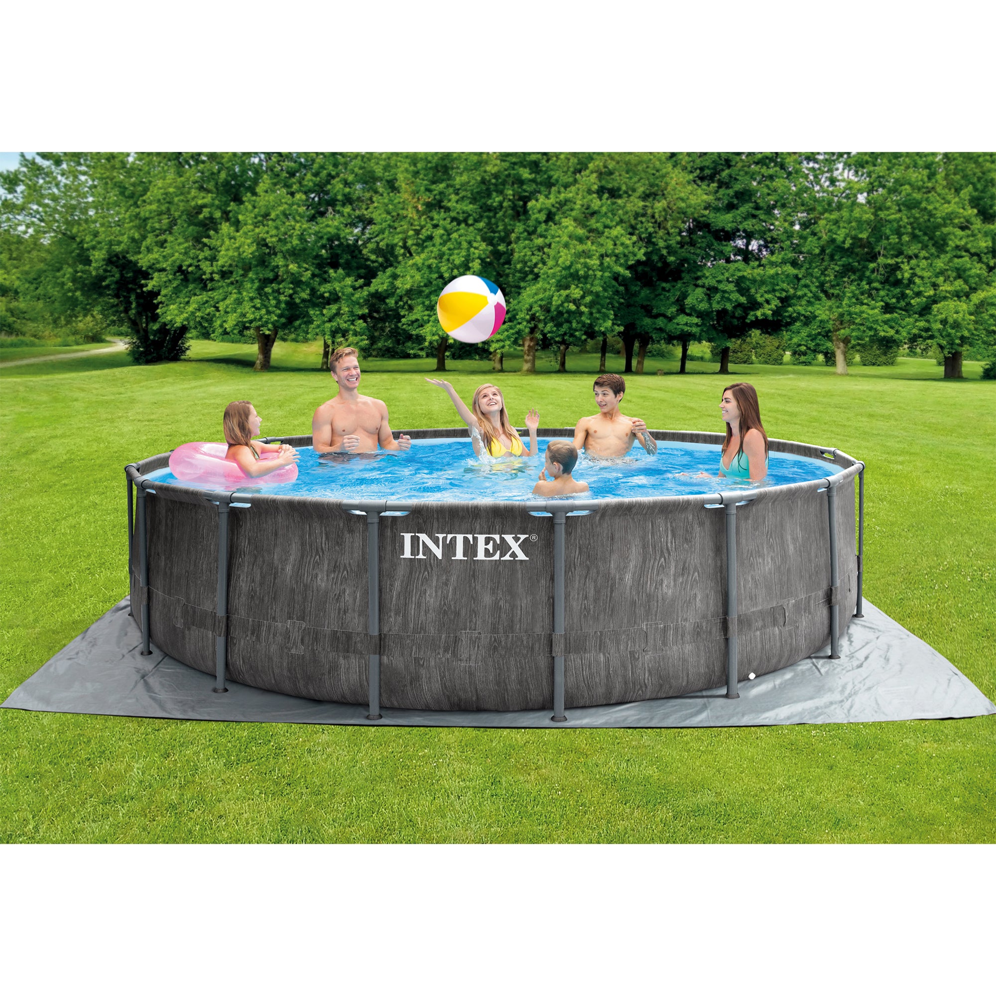 Intex 15ft x 48in Greywood Prism Steel Frame Pool Set w/ Pump & Chlorine Tabs - VMInnovations