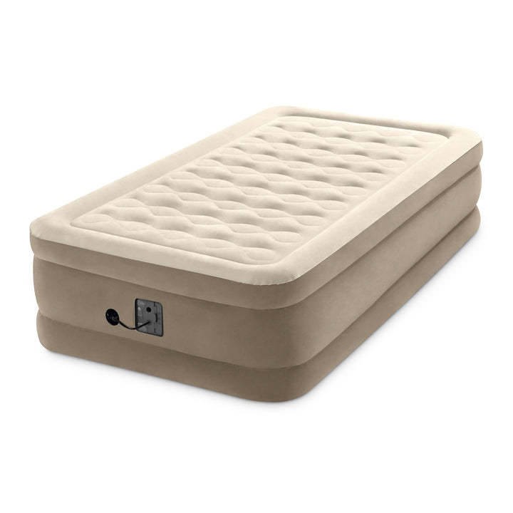 Intex Ultra Plush Fiber-Tech Airbed Elevated Air Mattress w/ Built-In Pump, Twin