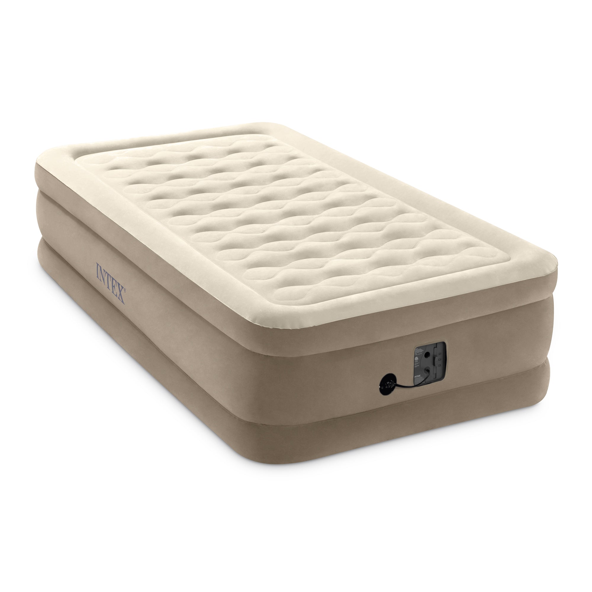 Intex Ultra Plush Fiber-Tech Airbed Elevated Air Mattress w/ Built-In Pump, Twin