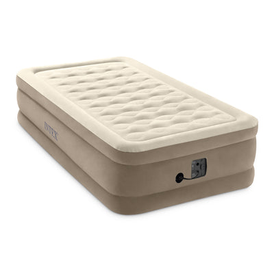Intex Ultra Plush Fiber-Tech Airbed Elevated Air Mattress w/ Built-In Pump, Twin