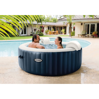 Intex PureSpa Plus 4 Person Portable Inflatable Hot Tub Bubble Jet Spa Kit, Navy - VMInnovations