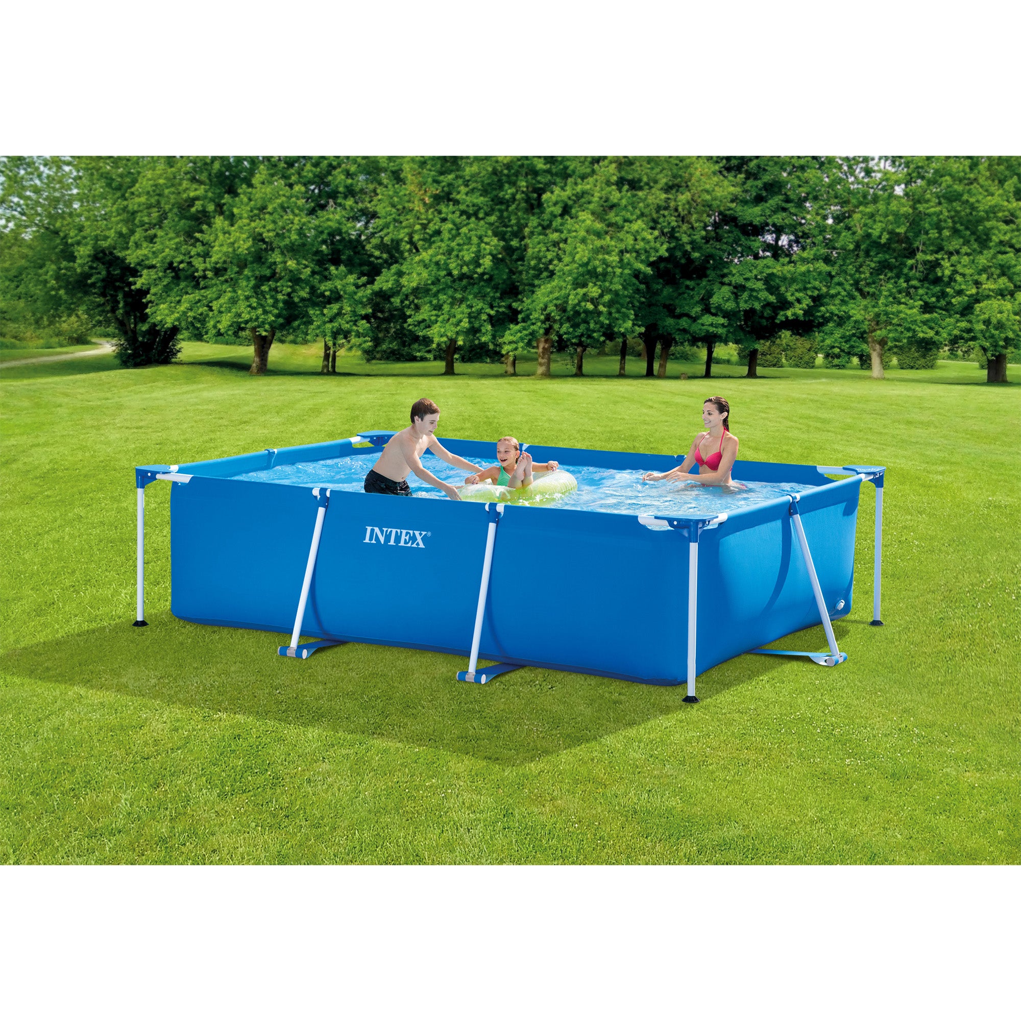 Intex 9.8ft x 29.5in Frame Outdoor Above Ground Swimming Pool & Chlorine Tabs - VMInnovations