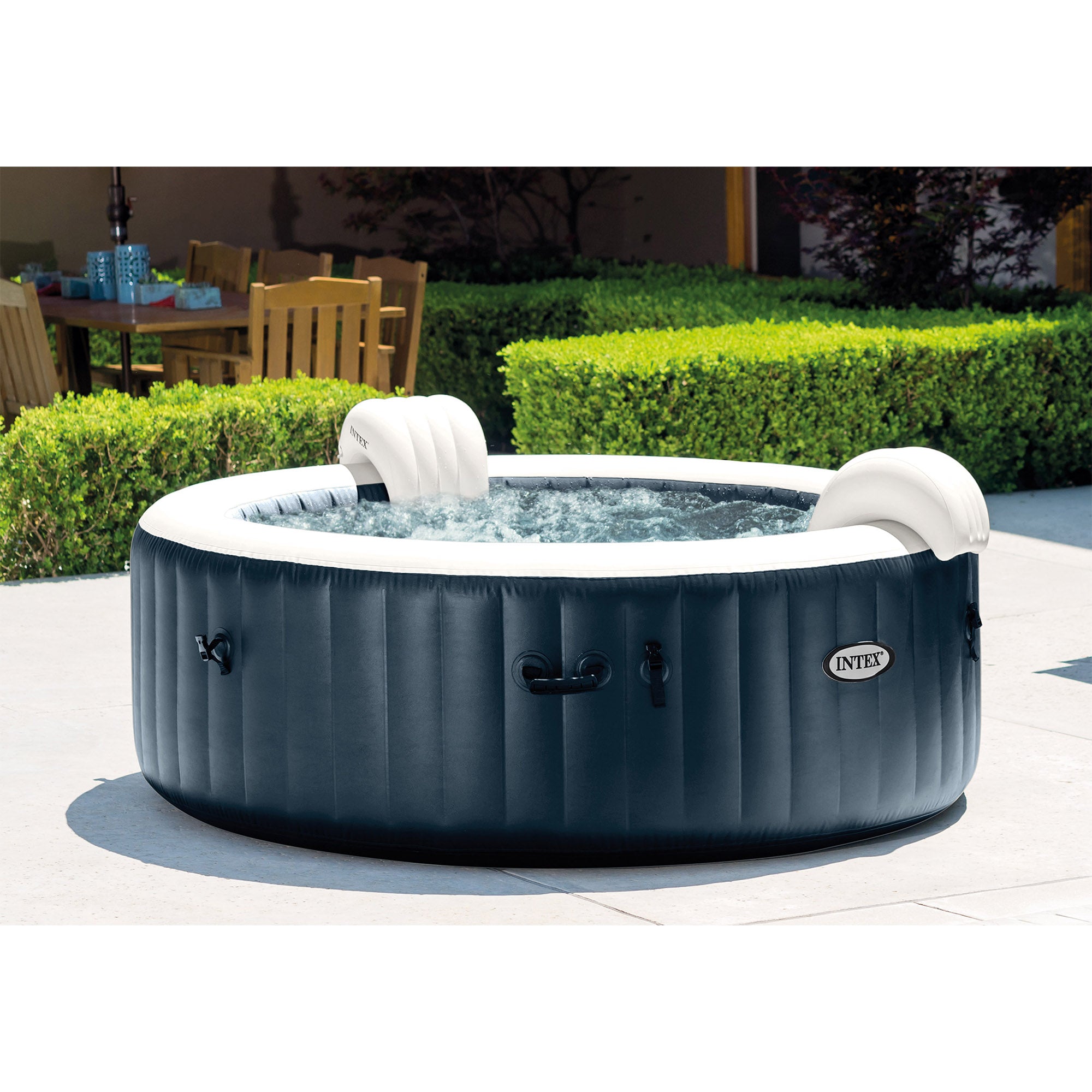 Intex PureSpa Plus 6 Person Inflatable Hot Tub Bubble Jet Spa w/ 2 Seats, Navy - VMInnovations
