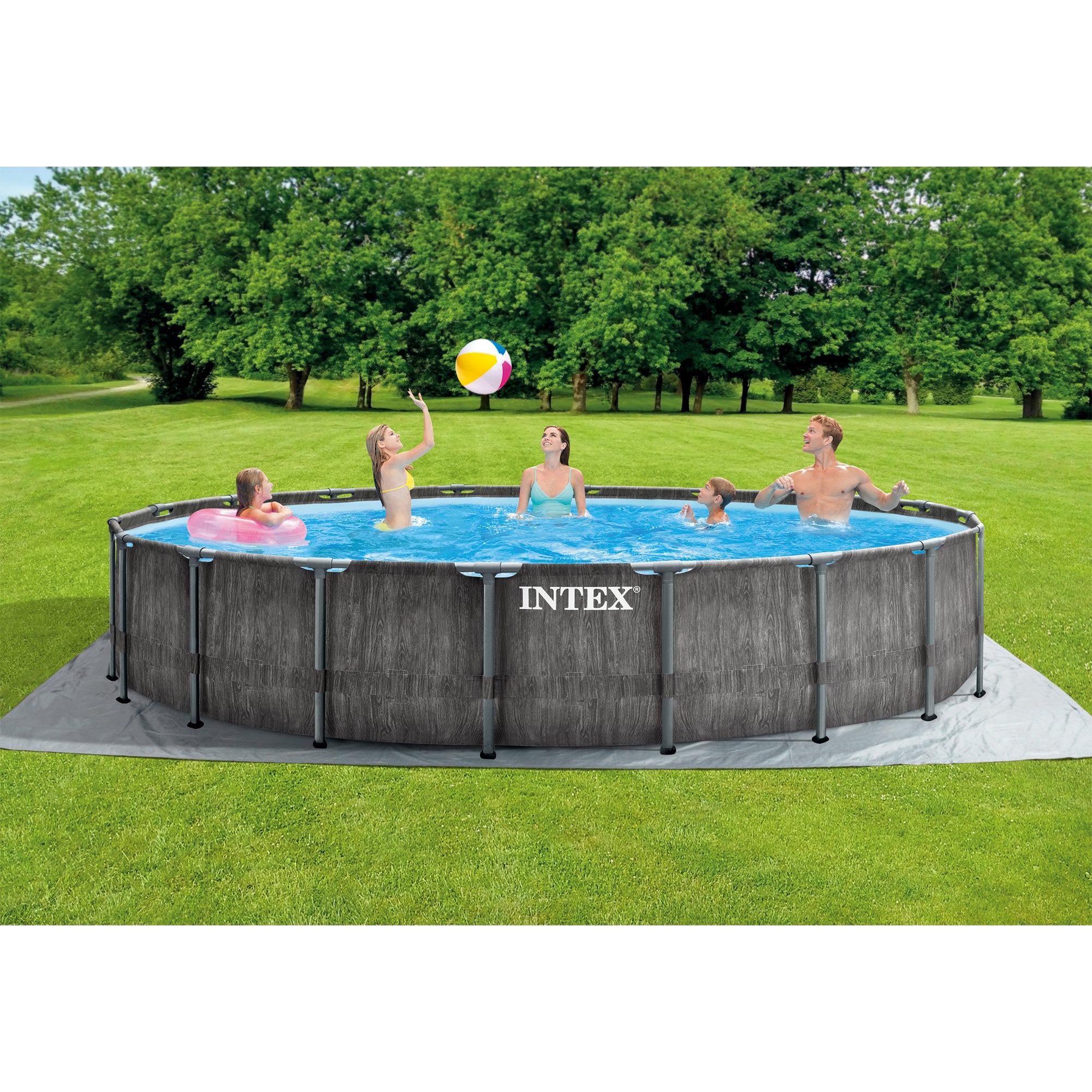Intex Greywood 18ft x 48in Frame Above Ground Swimming Pool Set & Chlorine Tabs