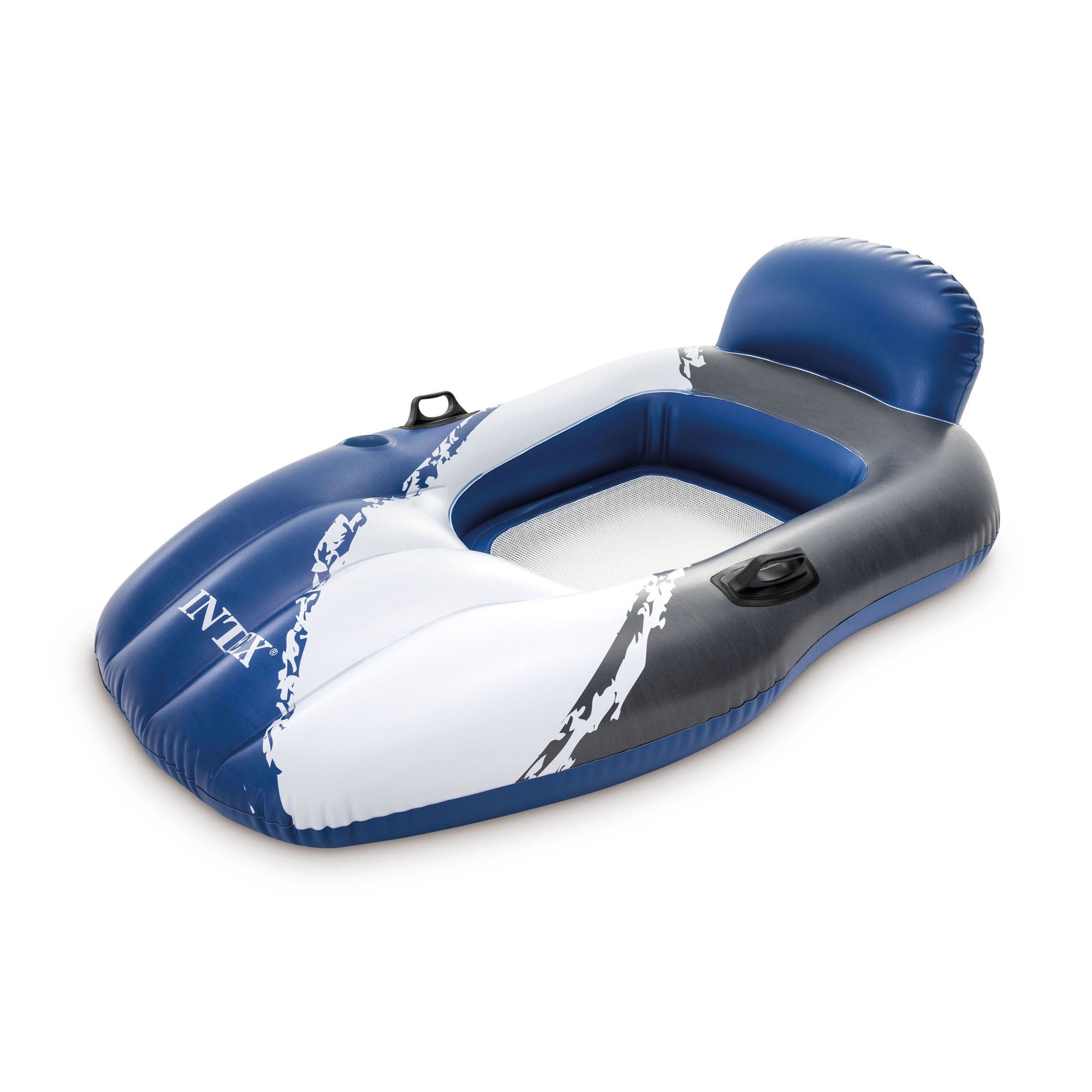 Intex Floating Mesh Lounge Chair Pool Float Lounger w/ Cupholder, Blue & White - VMInnovations