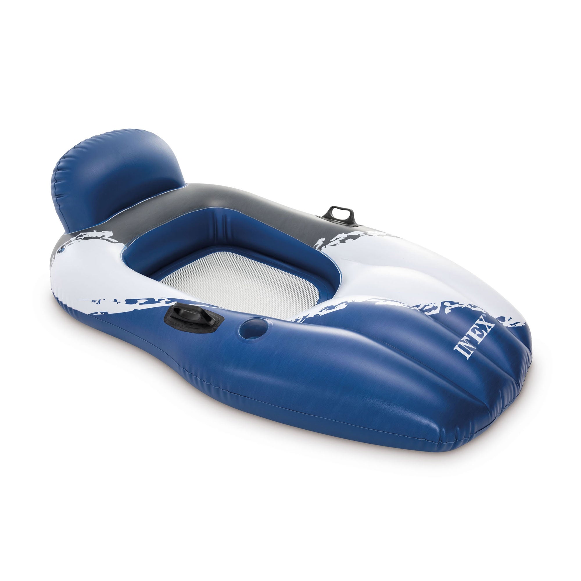 Intex Floating Mesh Lounge Chair Pool Float Lounger w/ Cupholder, Blue & White - VMInnovations