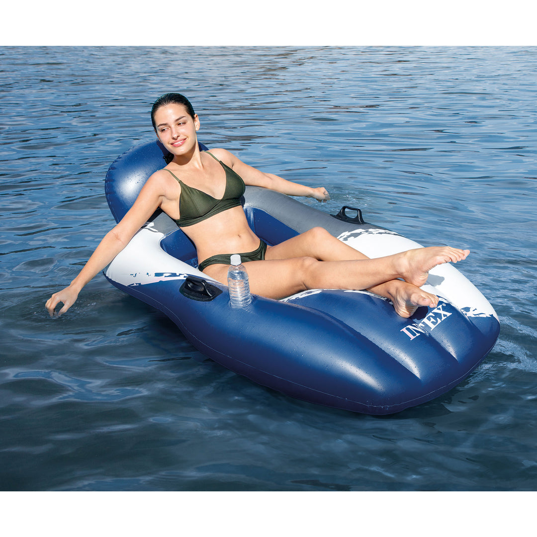 Intex Floating Mesh Chair Pool Float Lounger w/ Cupholder, Blue & White (Used)